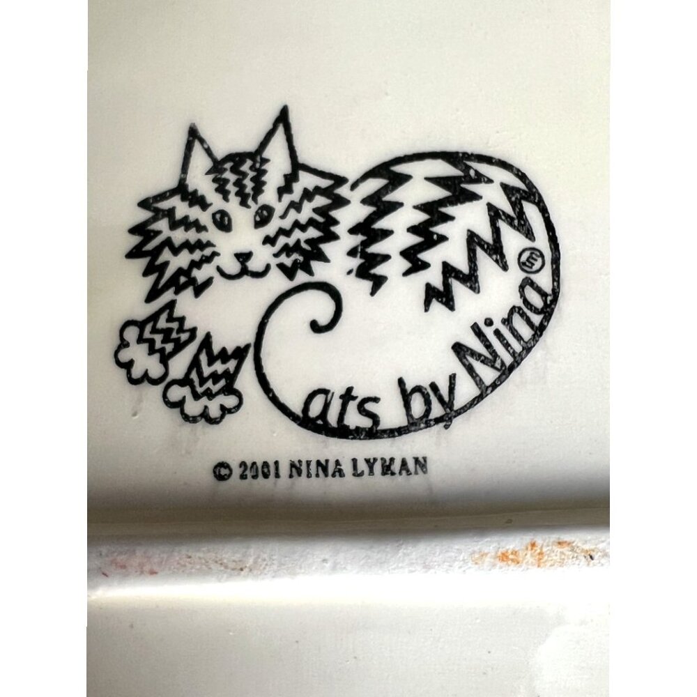Vtg 2001 NINA LYMAN Hand-Painted Ceramic Cat Plate Large "Cats by Nina" 12.75" D - Picture 11 of 16